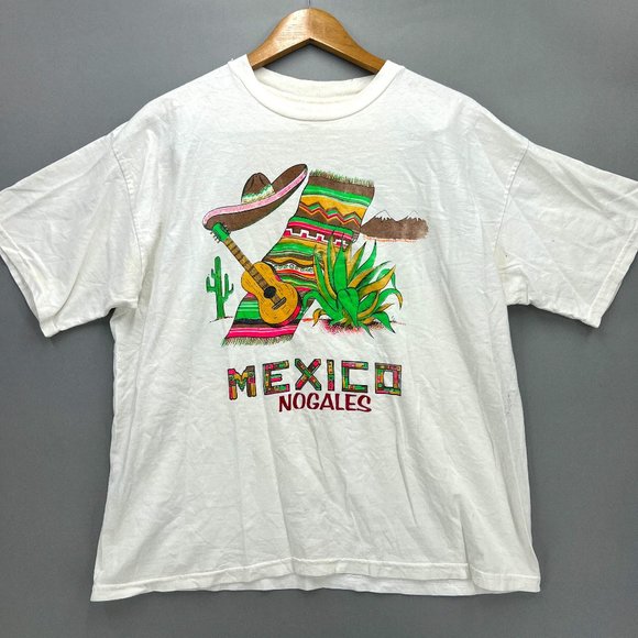 Vintage Lobo Men's Mexico Nogales White Short Sleeve Graphic T-Shirt Size XL 90s - Picture 1 of 11